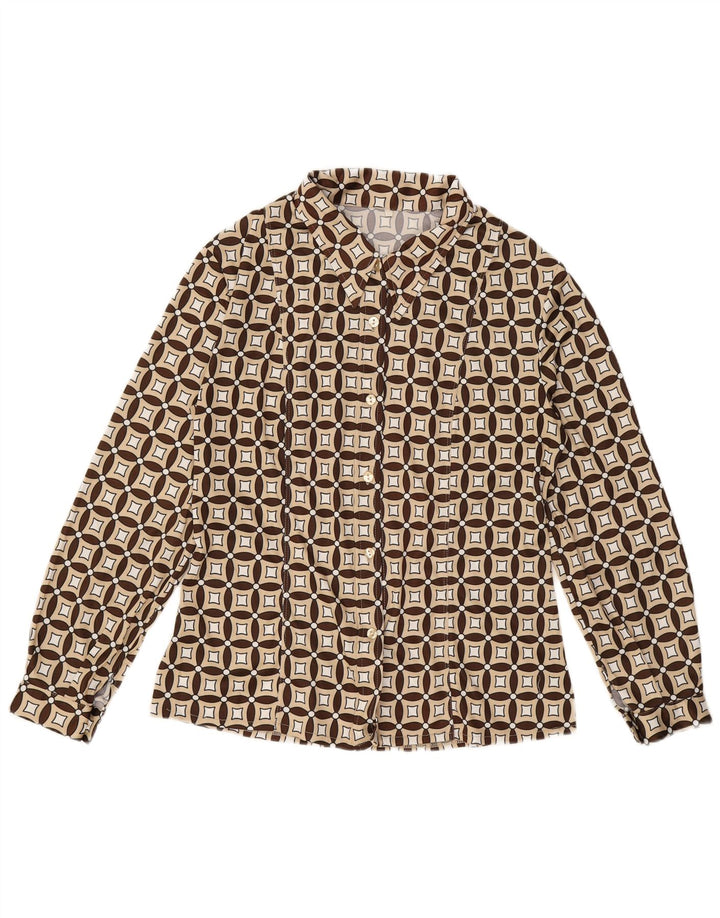 VINTAGE Womens Shirt UK 16 Large Beige Geometric Wool