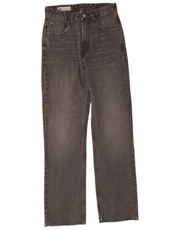 Zara Womens High Waist Straight Jeans EU 36 XS W26 L29 Grey Cotton