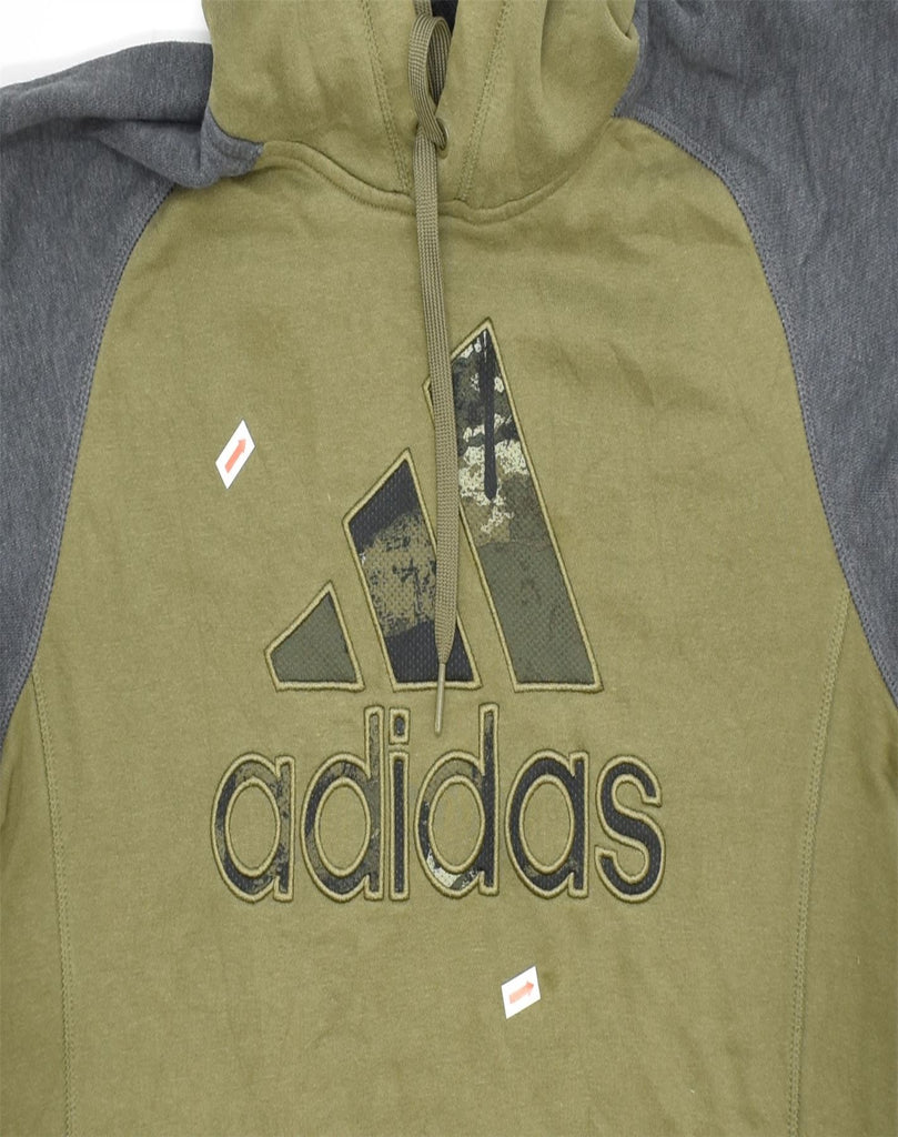 ADIDAS Mens Graphic Hoodie Jumper Small Khaki Colourblock Cotton | Vintage | Thrift | Second-Hand | Used Clothing | Messina Hembry 