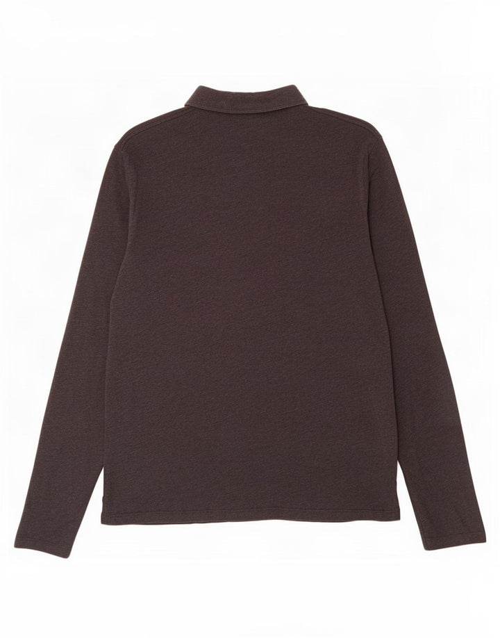 All Saints Mens Long Sleeve Polo Shirt Small Grey Cotton