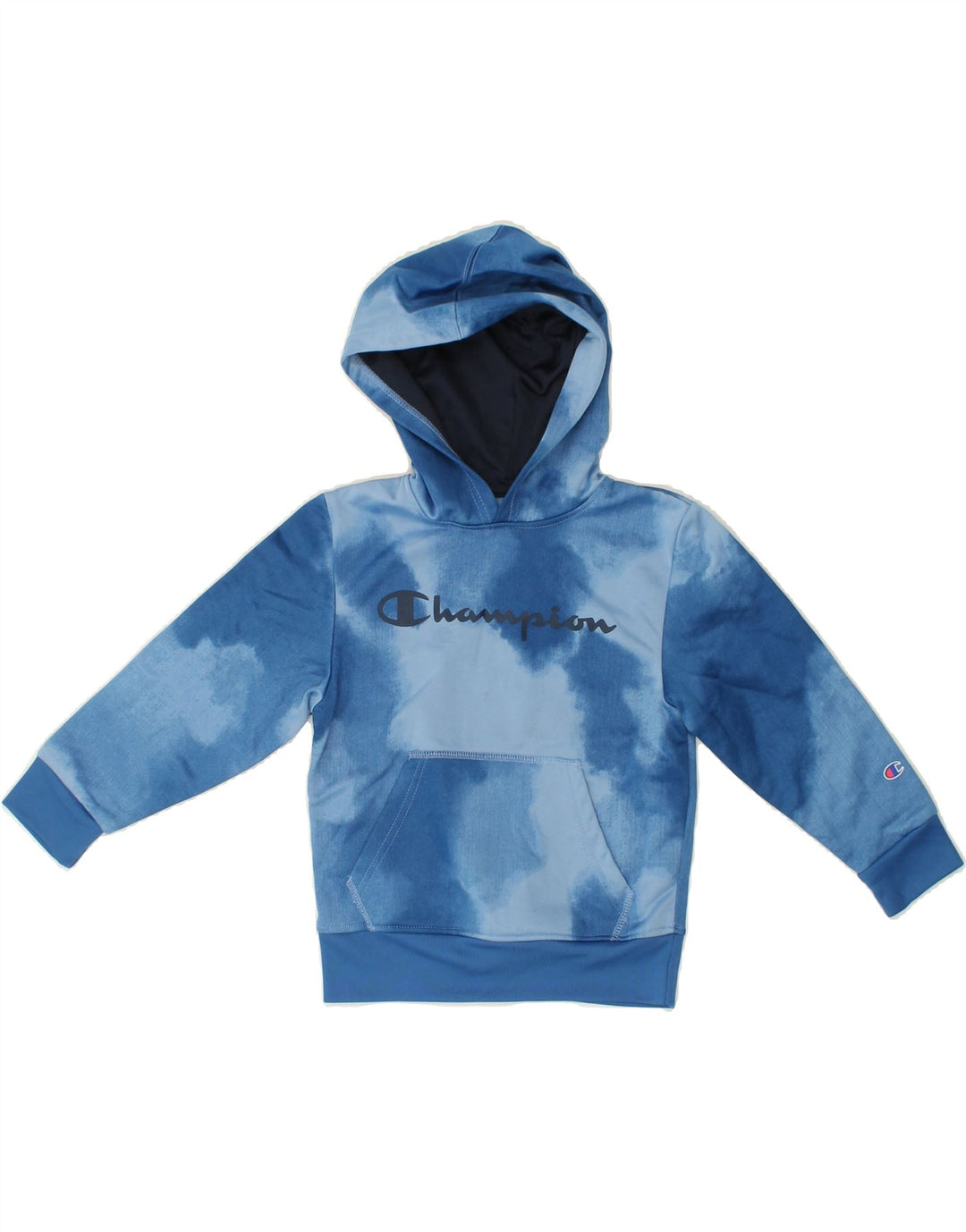 CHAMPION Boys Hoodie Jumper 5-6 Years Blue Tie Dye Polyester Vintage Champion and Second-Hand Champion from Messina Hembry 
