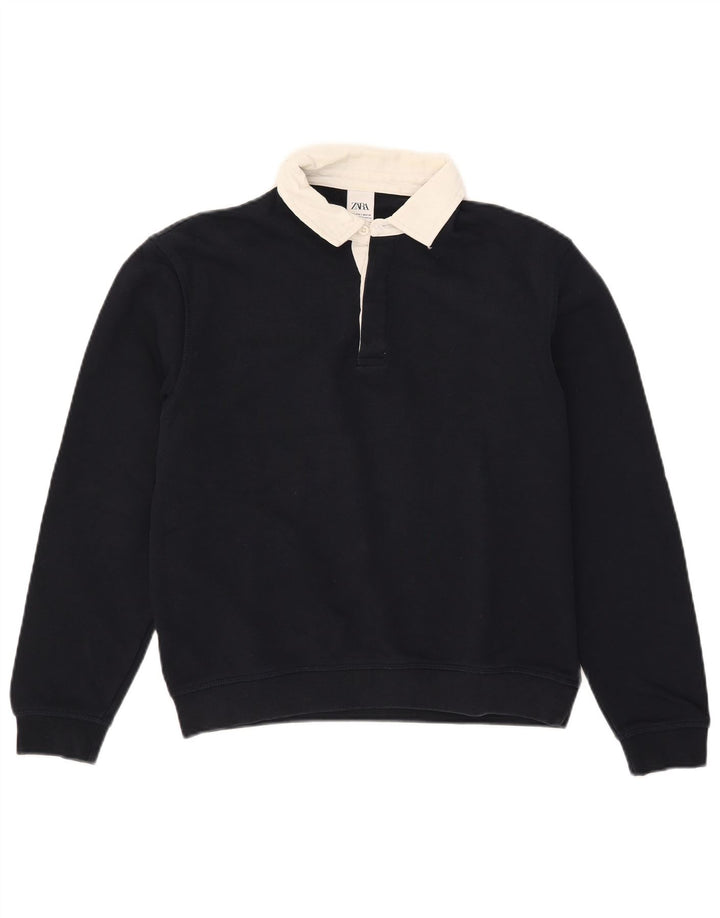 Zara Mens Polo Neck Sweatshirt Jumper Small Navy Blue Colourblock