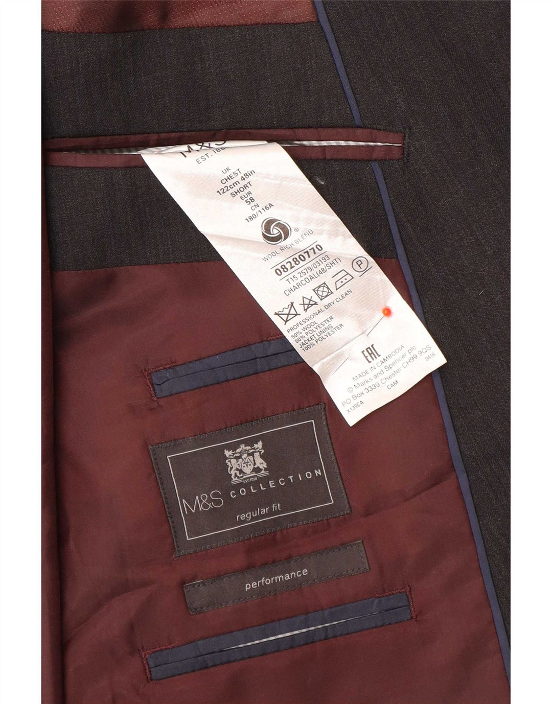 Marks & Spencer Mens 2 Button Blazer Jacket UK 48 2XL Grey Wool