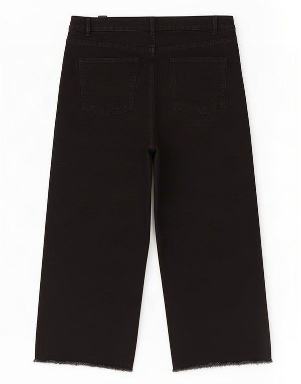 Marks & Spencer Womens Wide Leg Cropped Jeans UK 18 XL W36 L25 Black Cotton