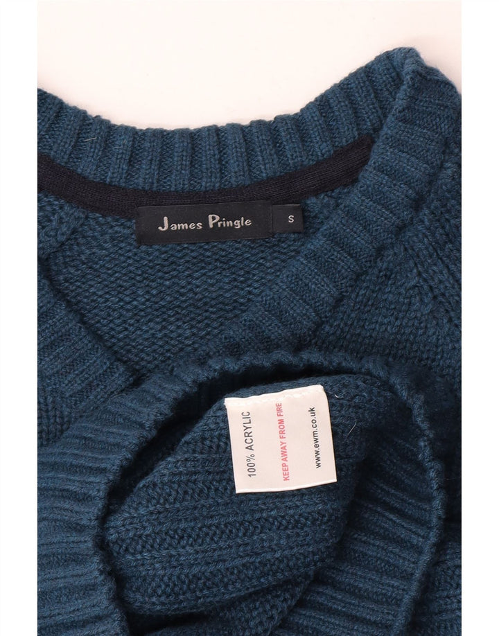 James Pringle Mens V-Neck Jumper Sweater Small Blue Acrylic