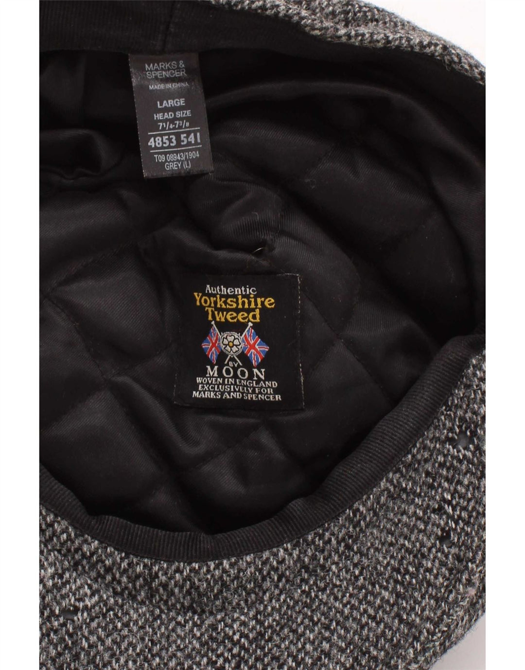 Marks & Spencer Mens Flat Cap Large Grey Herringbone Wool Classic