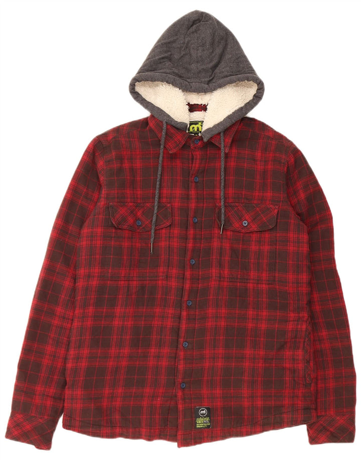Mistral Mens Hooded Lumberjack Flannel Shirt Medium Red Check Cotton