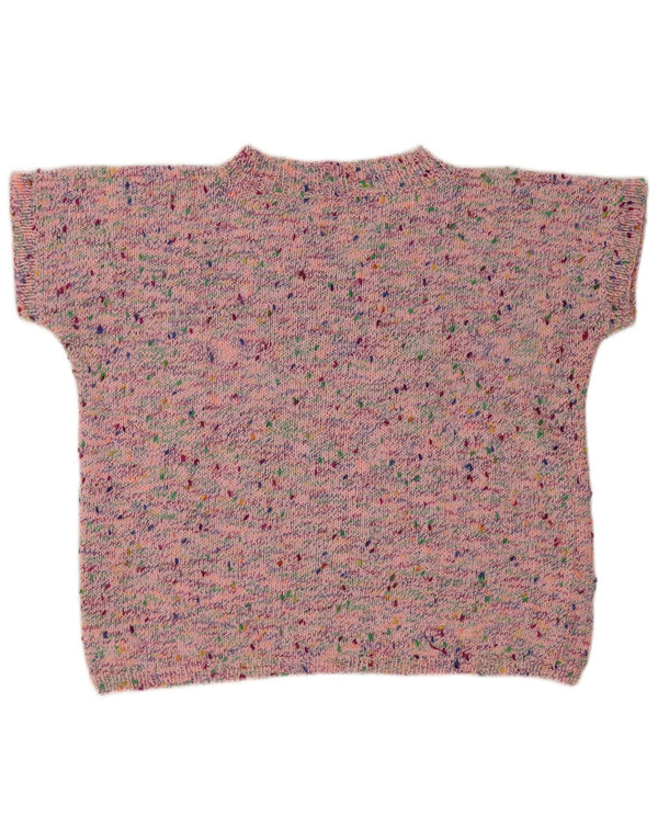 Vintage Womens Short Sleeve V-Neck Jumper Sweater UK 16 Large Pink Flecked