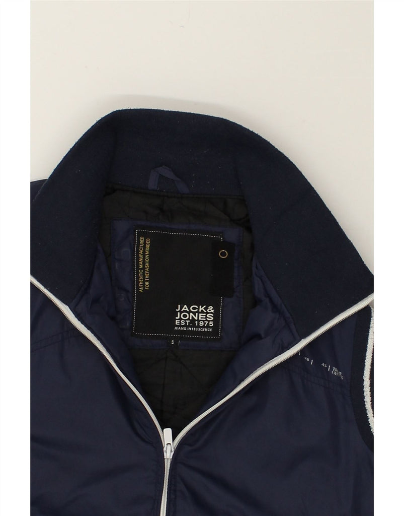 JACK & JONES Mens Graphic Bomber Jacket UK 36 Small Navy Blue Nylon | Vintage Jack & Jones | Thrift | Second-Hand Jack & Jones | Used Clothing | Messina Hembry 