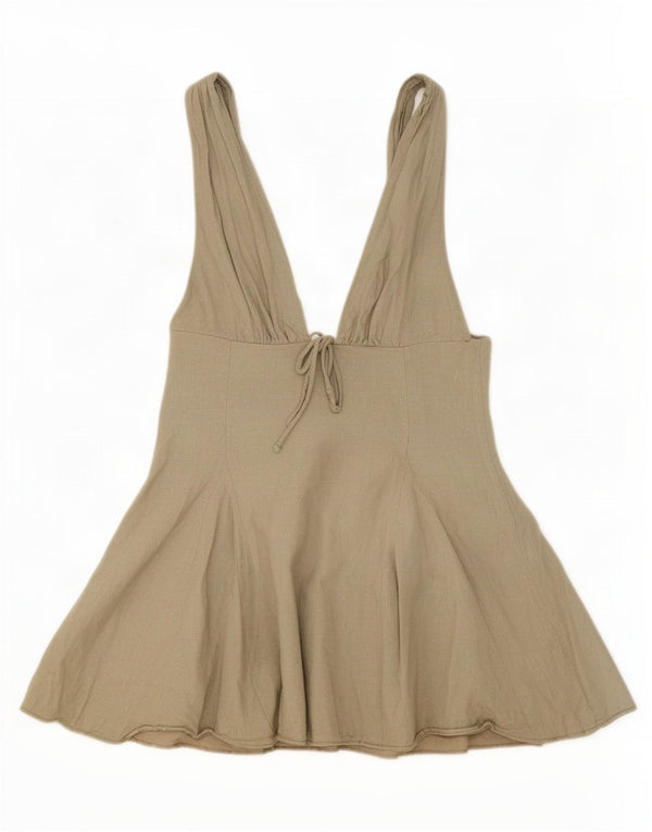 Zara Womens Mini Sleeveless A-Line Dress UK 10 Small Khaki