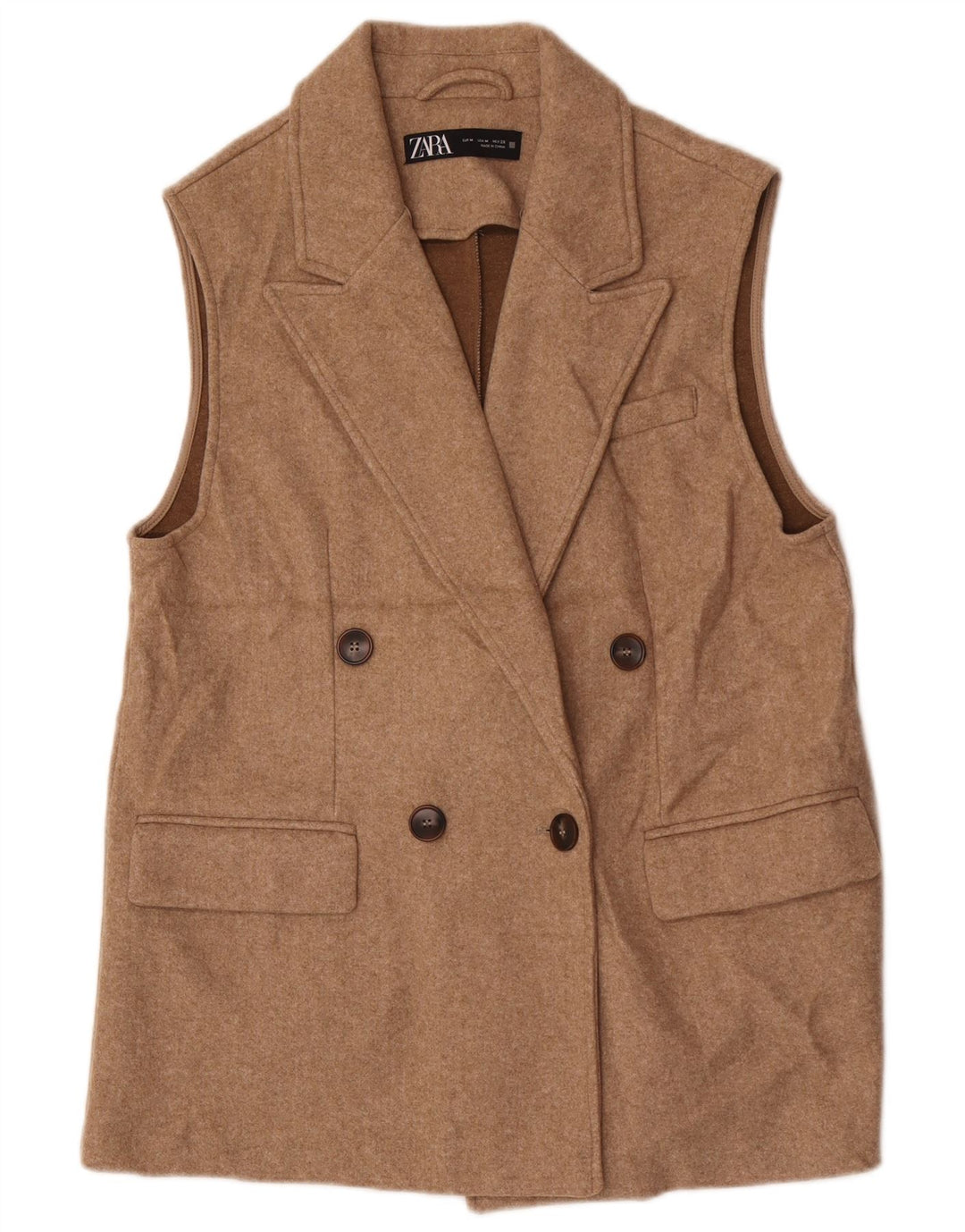 Zara Womens Oversized Sleeveless Blazer Jacket UK 14 Medium Beige