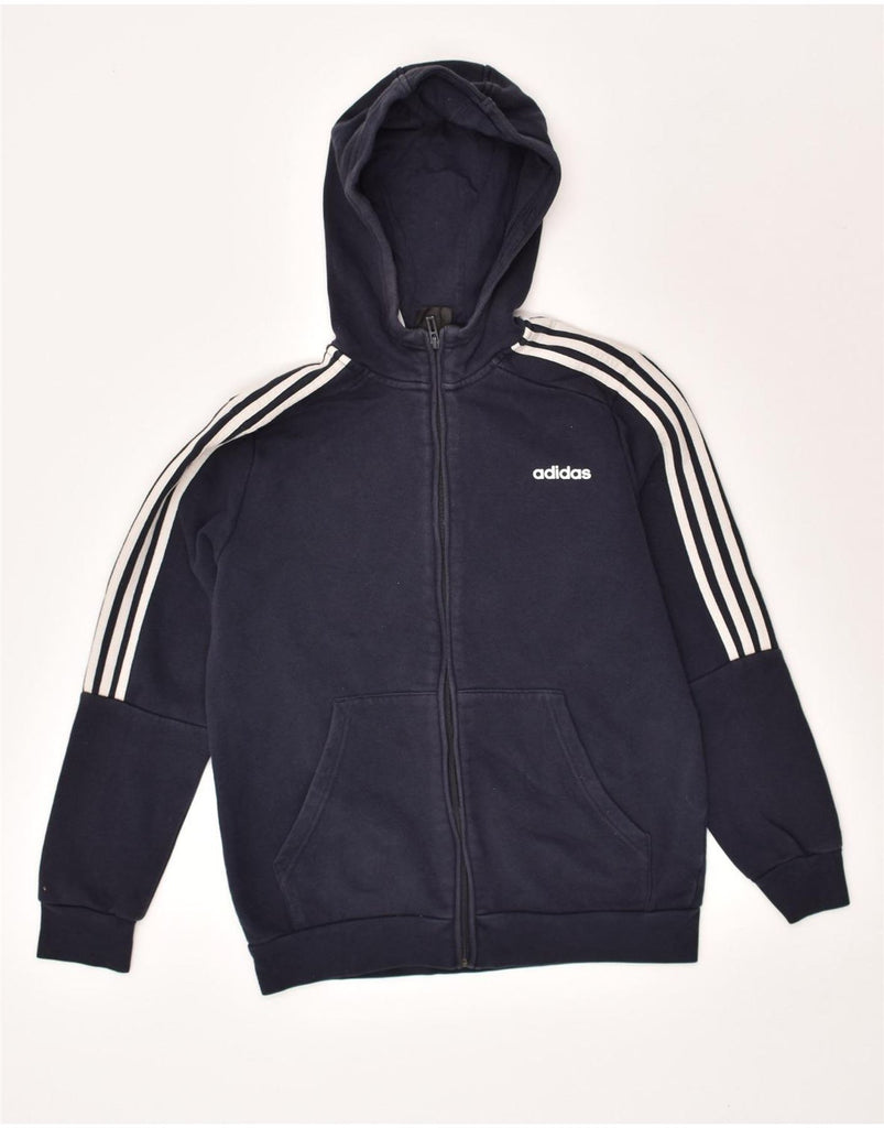 ADIDAS Boys Zip Hoodie Sweater 13-14 Years Navy Blue Cotton | Vintage Adidas | Thrift | Second-Hand Adidas | Used Clothing | Messina Hembry 