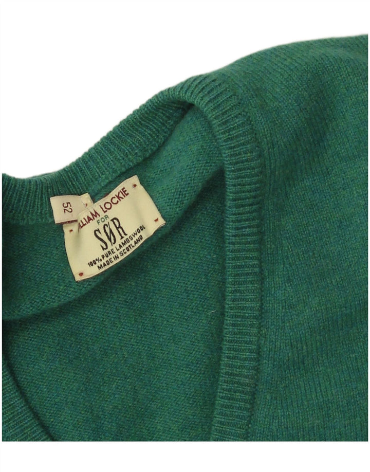 WILLIAM LOCKIE Mens V-Neck Jumper Sweater IT 52 Large Green Lambswool