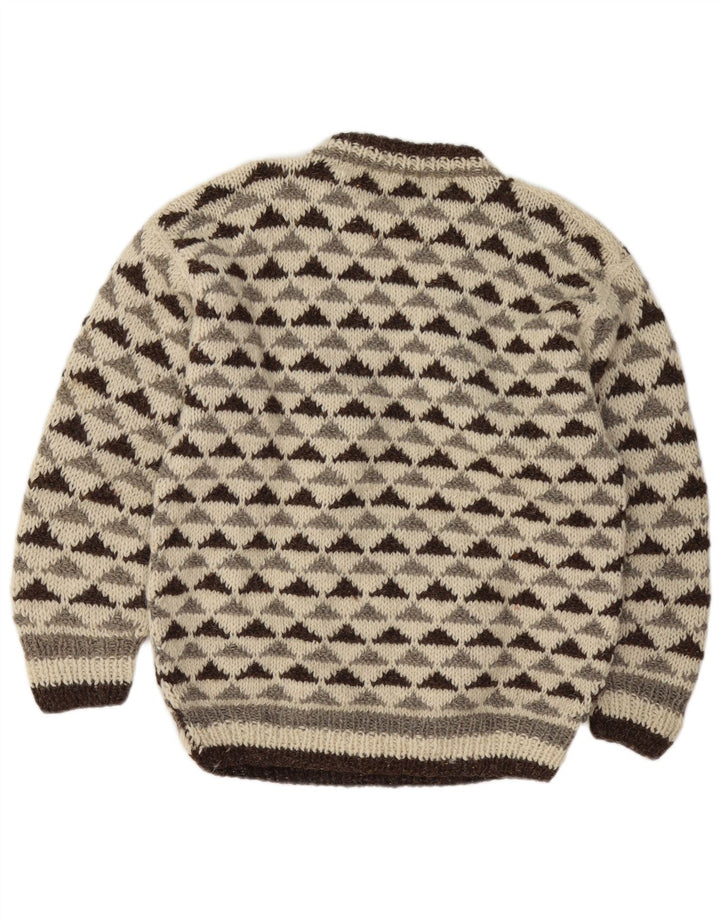 Vintage Mens Crew Neck Jumper Sweater Medium Off White Geometric