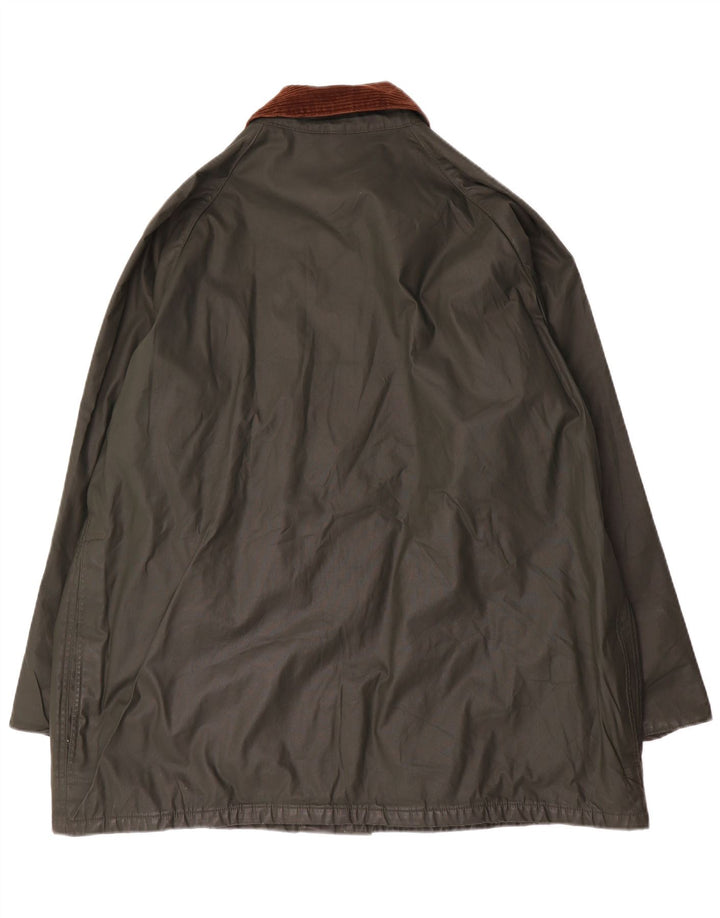Vintage Mens Loose Fit Waxed Cotton Jacket Large Green