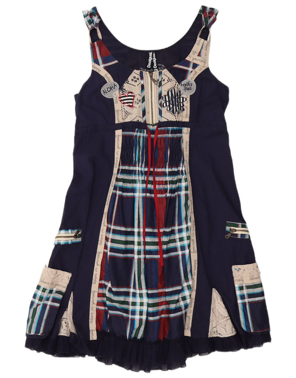 DESIGUAL Womens Graphic A-Line Dress EU 40 Medium Navy Blue Patchwork
