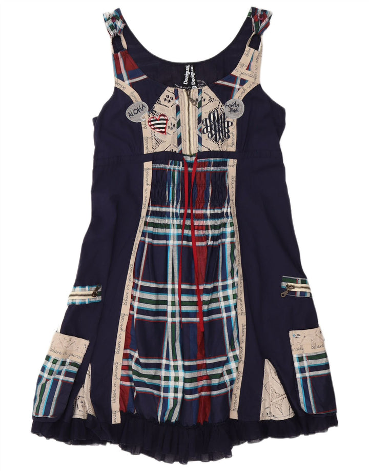 DESIGUAL Womens Graphic A-Line Dress EU 40 Medium Navy Blue Patchwork
