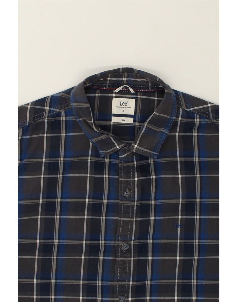 LEE Mens Slim Shirt XL Navy Blue Check Cotton | Vintage Lee | Thrift | Second-Hand Lee | Used Clothing | Messina Hembry 