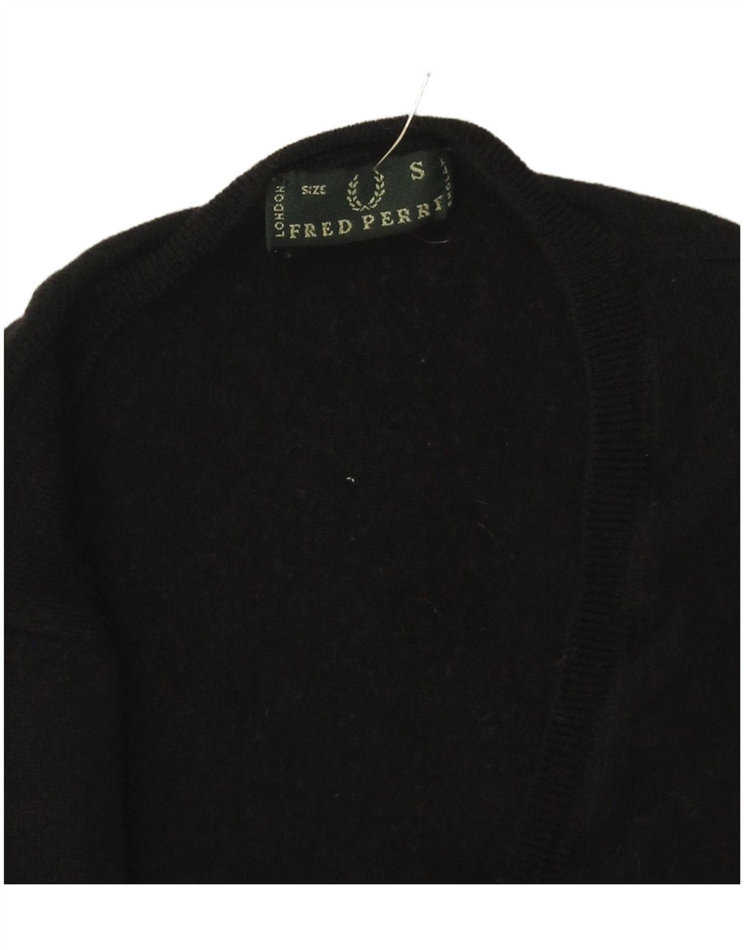 Fred Perry Womens V-Neck Jumper Sweater UK 8 Small Black Merino Wool
