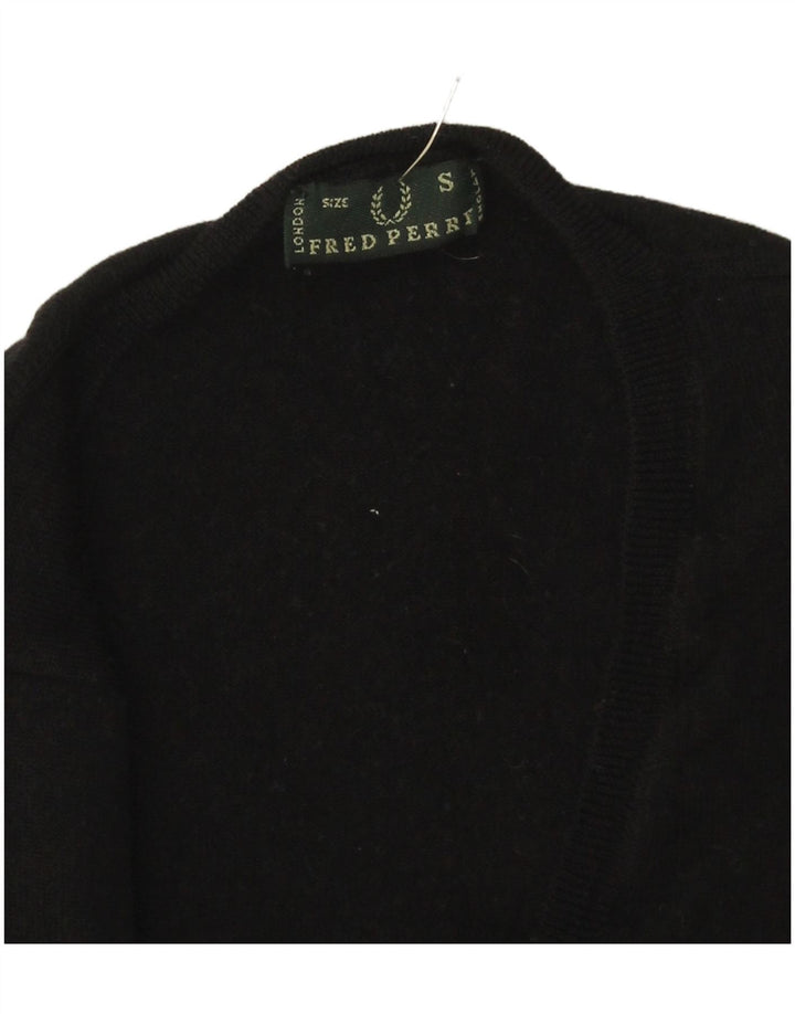 Fred Perry Womens V-Neck Jumper Sweater UK 8 Small Black Merino Wool