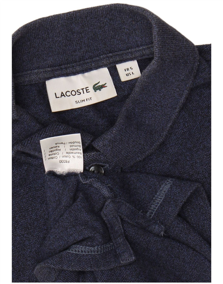 LACOSTE Mens Slim Fit Polo Shirt Size 5 Large Navy Blue Cotton