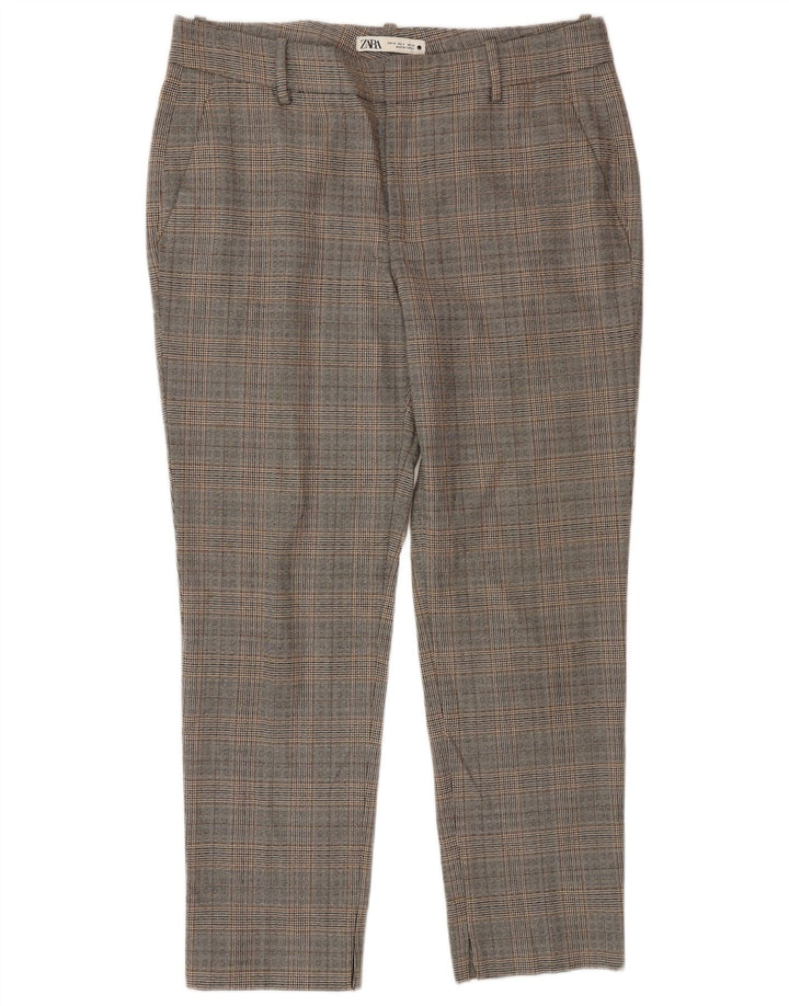Zara Womens Cropped Trousers EU 40 Medium W30 L28  Grey Check Polyester