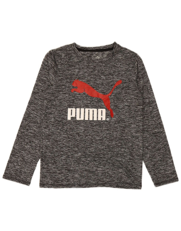 PUMA Boys Graphic Top Long Sleeve 8-9 Years Small Grey Polyester