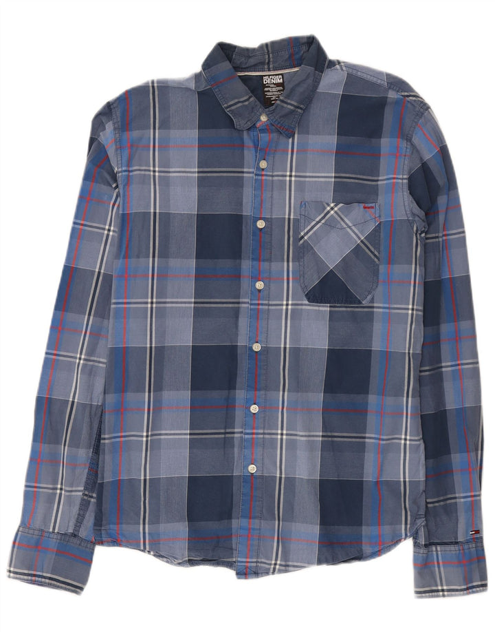 Tommy Hilfiger Mens Shirt Large Blue Check Cotton