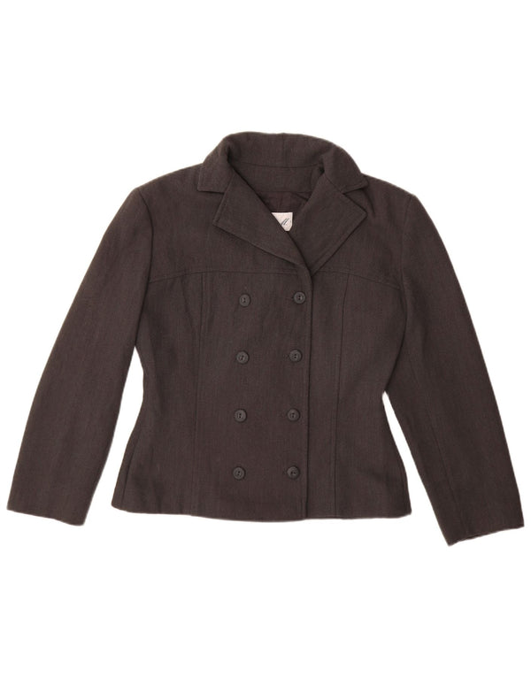 Vintage Womens Crop Double Breasted Blazer Jacket UK 14 Medium Grey