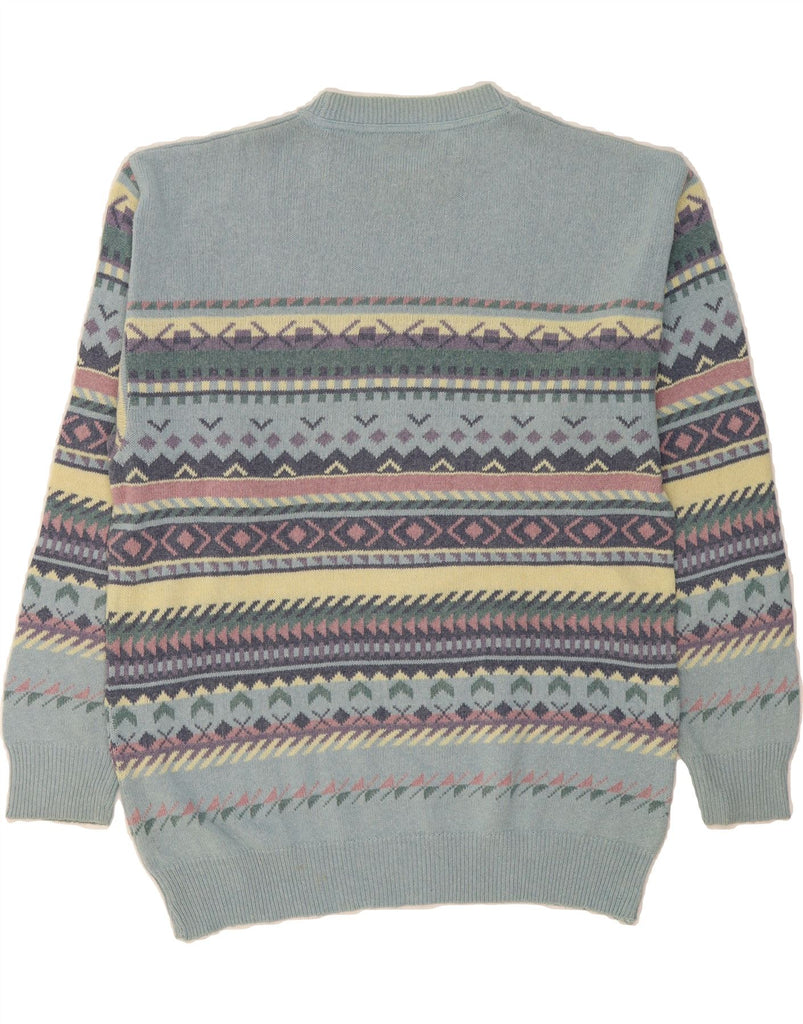 VINTAGE Mens Crew Neck Jumper Sweater IT 52 Large Blue Fair Isle Cotton Vintage Vintage and Second-Hand Vintage from Messina Hembry 