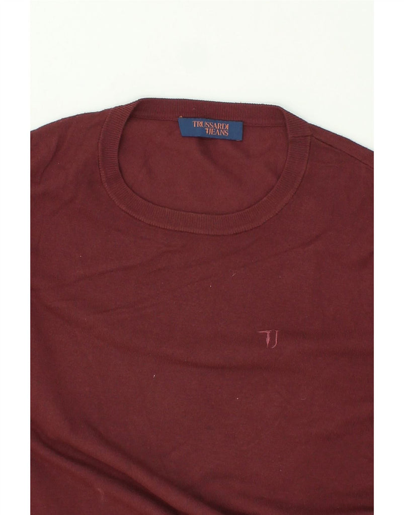 TRUSSARDI Mens Crew Neck Jumper Sweater Large Burgundy Cotton | Vintage Trussardi | Thrift | Second-Hand Trussardi | Used Clothing | Messina Hembry 