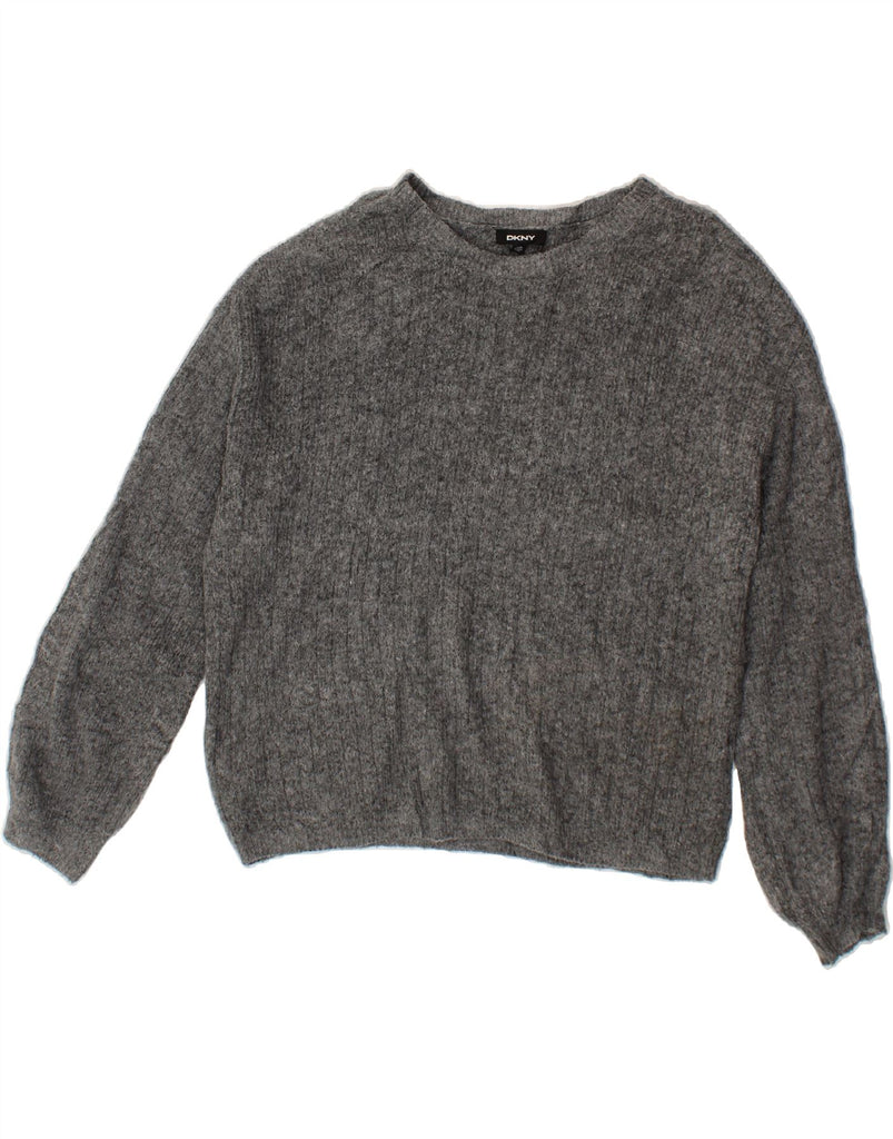 DKNY Womens Oversized Boat Neck Jumper Sweater UK 14 Medium Grey Polyester Vintage Dkny and Second-Hand Dkny from Messina Hembry 