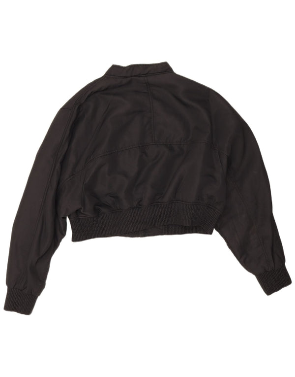 Zara Womens Crop Bomber Jacket UK 16 Large Black Nylon