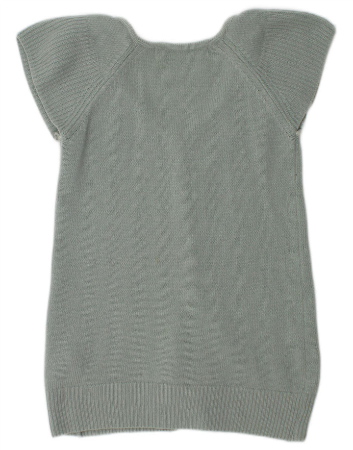 Zara Womens Short Sleeve Cardigan Sweater UK 12 Medium Green Wool