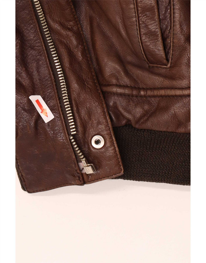 Vittorio Forti Mens Leather Flight Aviator Jacket IT 52 XL Brown