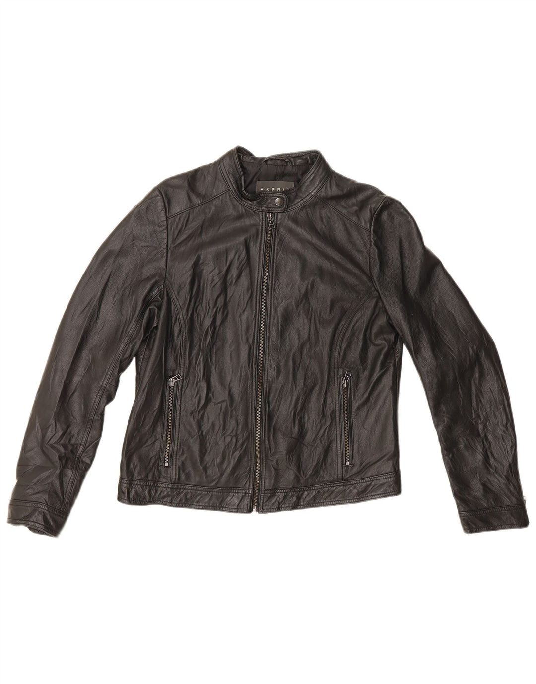Esprit Womens Leather Racer Jacket UK 16 Large Black Leather