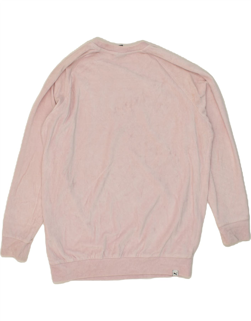 PUMA Womens Velour Graphic Sweatshirt Jumper UK 12 Medium  Pink Cotton | Vintage Puma | Thrift | Second-Hand Puma | Used Clothing | Messina Hembry 