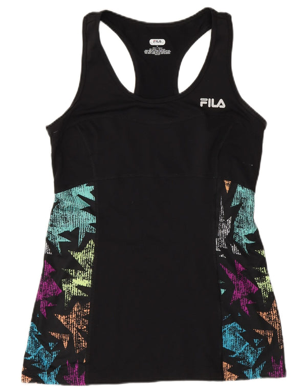 Fila Womens Vest Top UK 12 Medium Black Floral Polyester