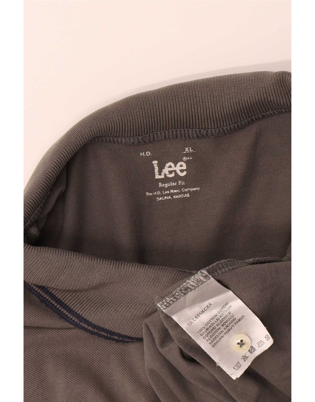 Lee Mens Long Sleeve Regular Fit Polo Shirt XL Grey Cotton