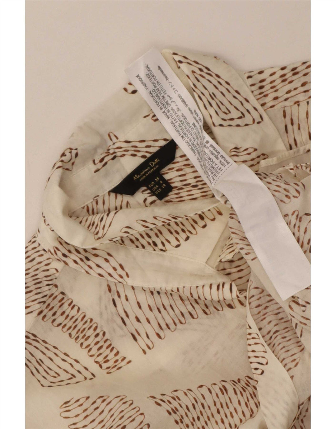 Massimo Dutti Womens Abstract Pattern Shirt EU 38 Small White Cotton