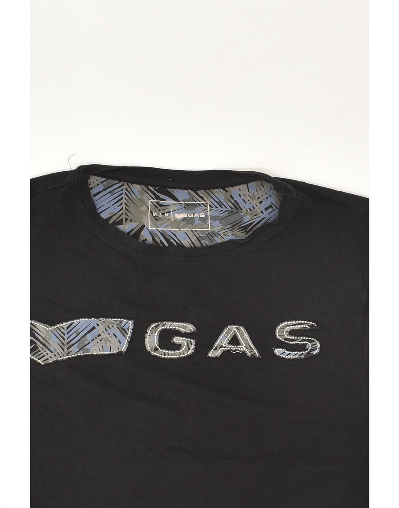 GAS Mens Graphic T-Shirt Top Medium Black Cotton | Vintage Gas | Thrift | Second-Hand Gas | Used Clothing | Messina Hembry 