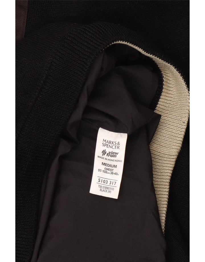 Marks & Spencer Mens Zip Neck Jumper Sweater Medium Black Acrylic