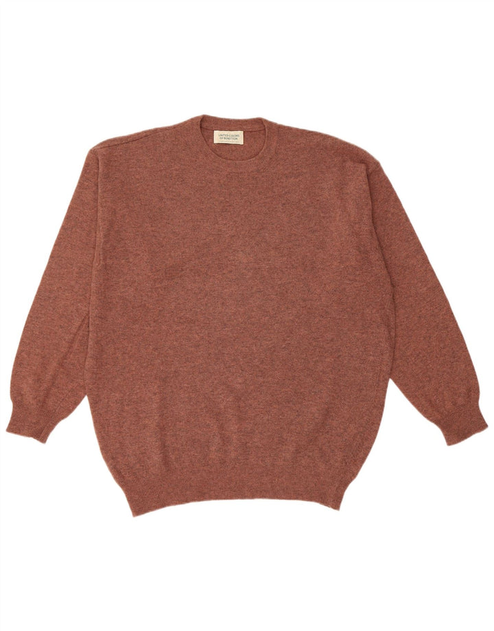 Benetton Mens Crew Neck Jumper Sweater Large Brown New Wool