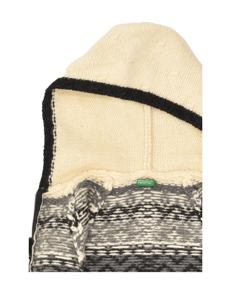 BENETTON Womens Hooded Cardigan Sweater UK 12 Medium Beige Fair Isle Wool | Vintage Benetton | Thrift | Second-Hand Benetton | Used Clothing | Messina Hembry 