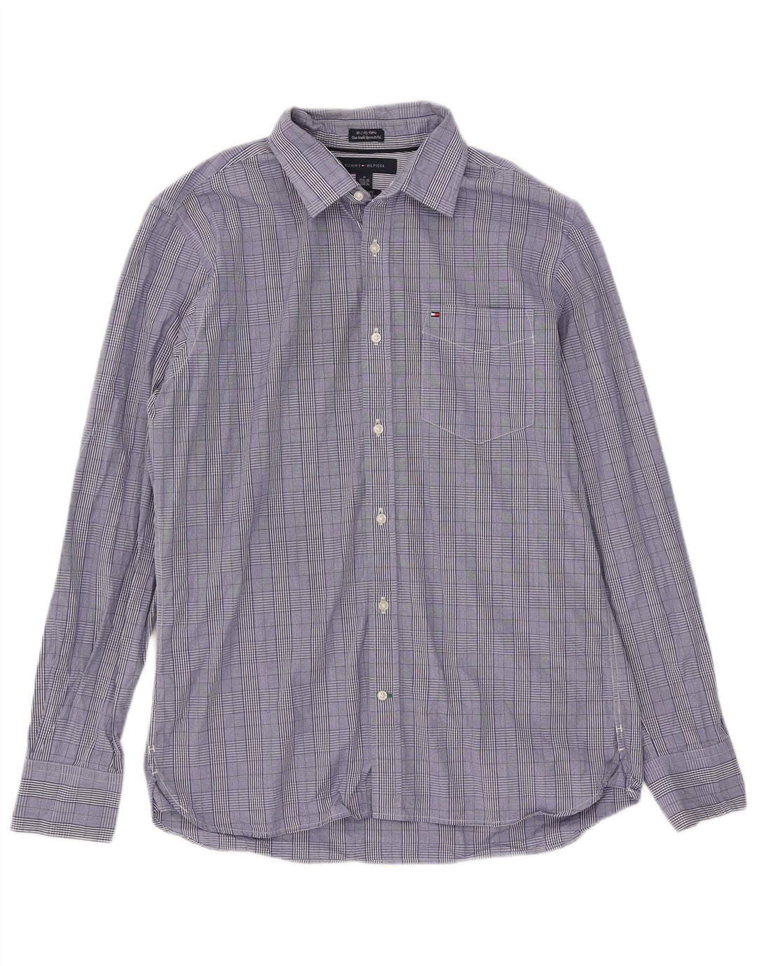 Tommy Hilfiger Mens Custom Fit Shirt Size 15 1/2 16 Medium Blue Check