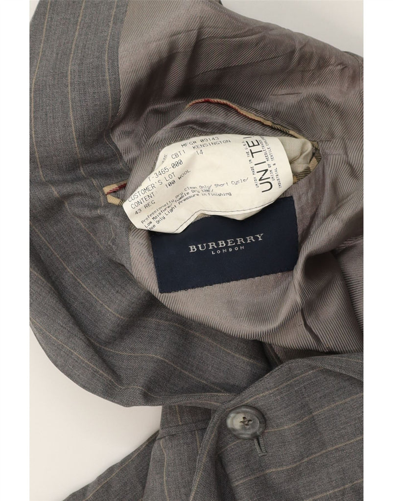 BURBERRY Mens 2 Button Blazer Jacket UK 43 Large Grey Striped Wool Vintage Burberry and Second-Hand Burberry from Messina Hembry 