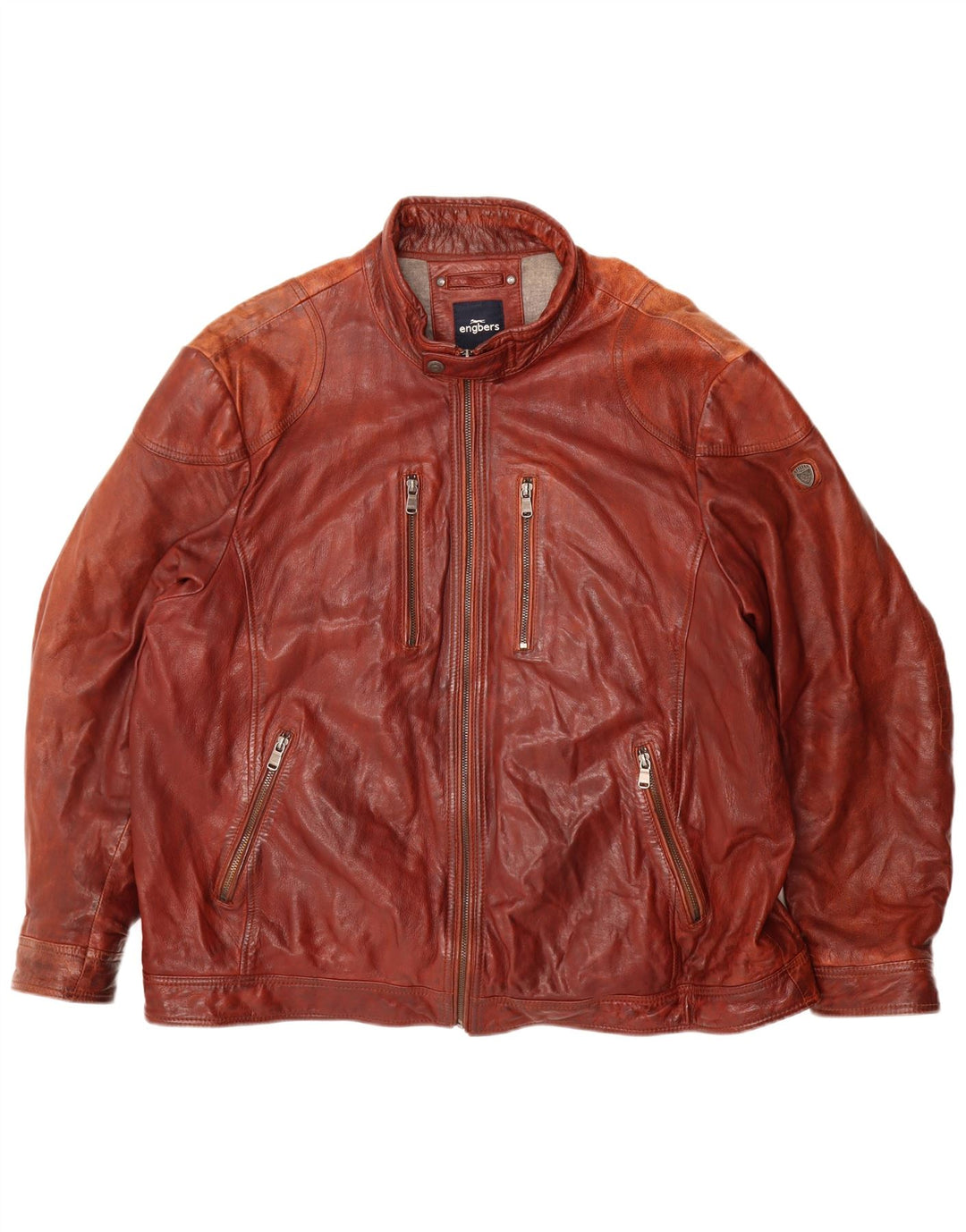 ENGBERS Mens Leather Jacket UK 46 3XL Burgundy