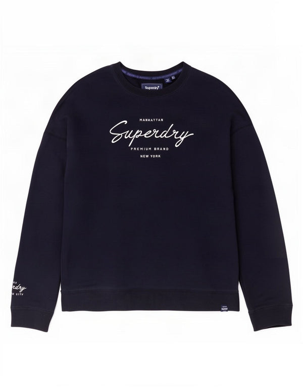 Superdry Womens Graphic Sweatshirt Jumper UK 8 Small Navy Blue Viscose