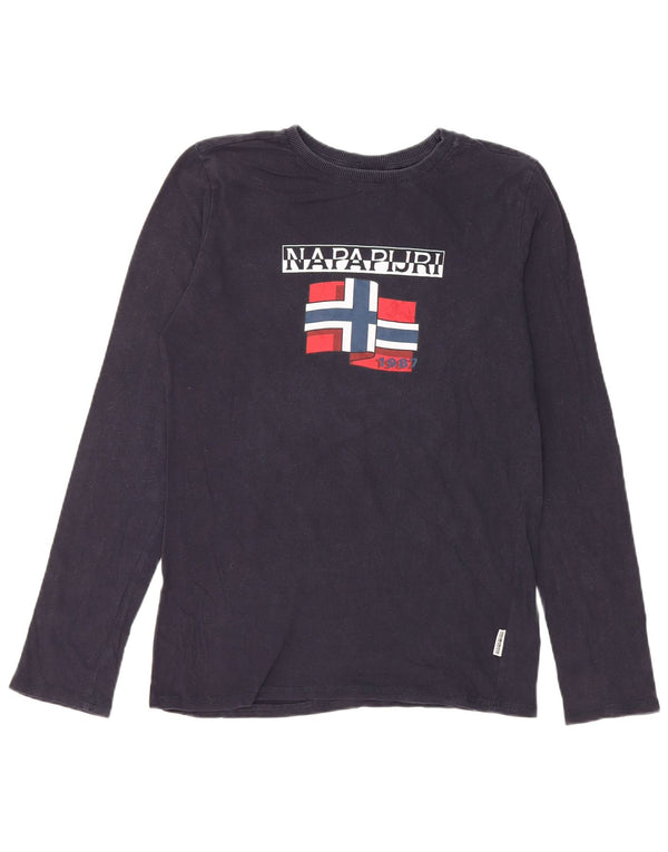 Napapijri Boys Graphic Top Long Sleeve 15-16 Years Navy Blue Cotton