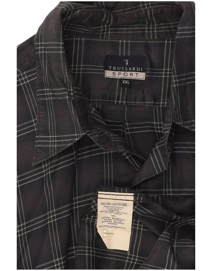 Trussardi Mens Shirt 2XL Grey Check Cotton